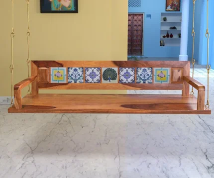 Melodious Multiple Tile Fitted Handmade Wooden Swing for Home - Sheesham wood